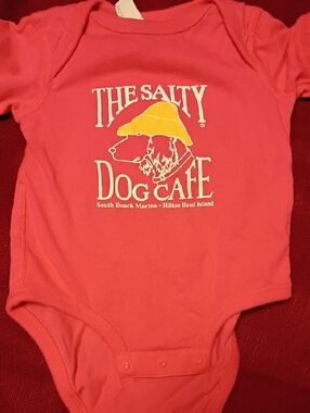 Rabbit Skins Coral Pink Short Sleeve Baby Tee with The Salty Dog Cafe Graphic